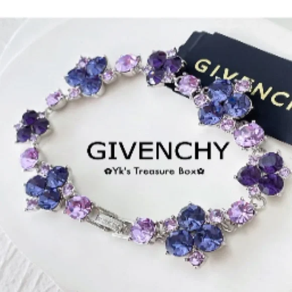 Givenchy Silver Tone Purple Crystal Necklace Earrings Bracelet Set - Picture 6 of 10